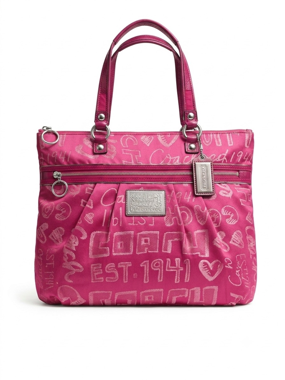 Coach Hot Pink Poppy Tote with Leather Handles